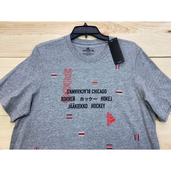 Chicago Blackhawks Shirt Mens Medium Gray Adidas Hockey NHL Short Sleeve Slim - Picture 2 of 14